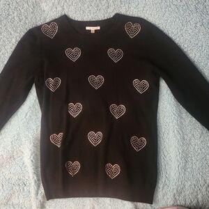 Heart-Embellished Crewneck Sweater - Black